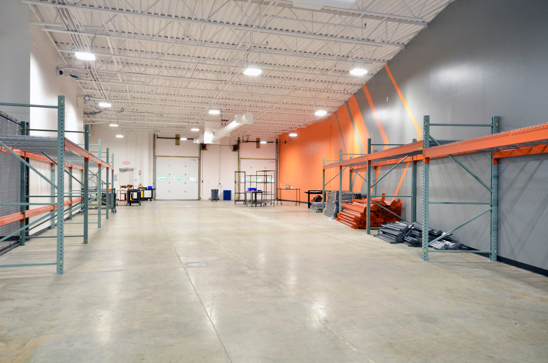 Warehouse with pallet racking and dock doors